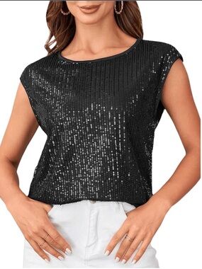 I.N. Studio Black Sequin Evening Top - Size S - Shimmering Party Blouse